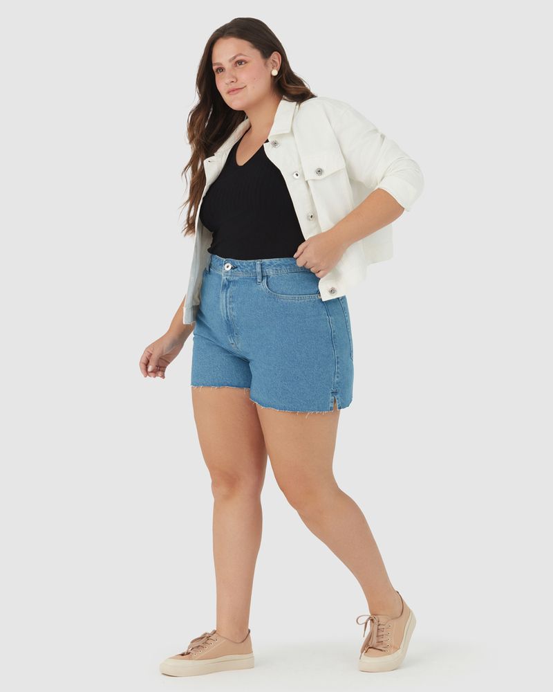 Shorts Mom Feminino Plus Size Fenda Lateral Em Jeans 100% Algodão Azul 46 -  Malwee