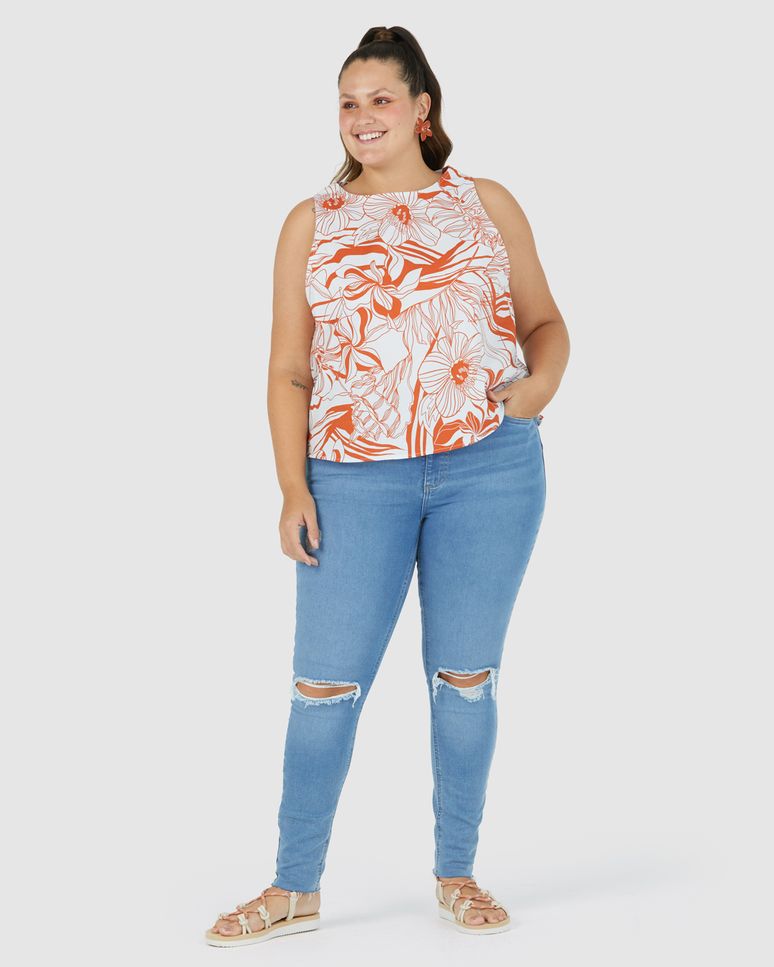 Regata Feminina Plus Size Floral Em Viscolinho Sustentável