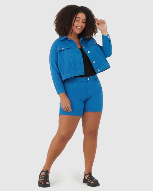 Bermuda Feminina Plus Size Barra Desfiada Em Sarja Com Elastano
