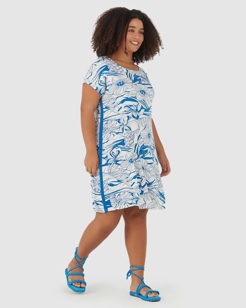 Vestido Feminino Plus Size Floral Viés Lateral Em Viscose Stretch