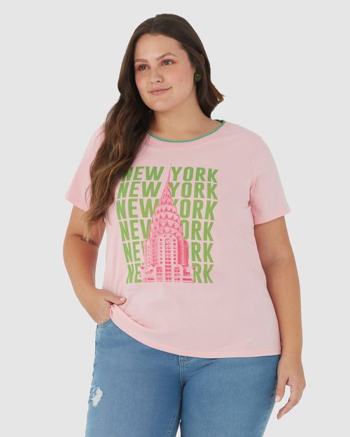 Camiseta Feminina Plus Size Gola Retilínea Em Algodão