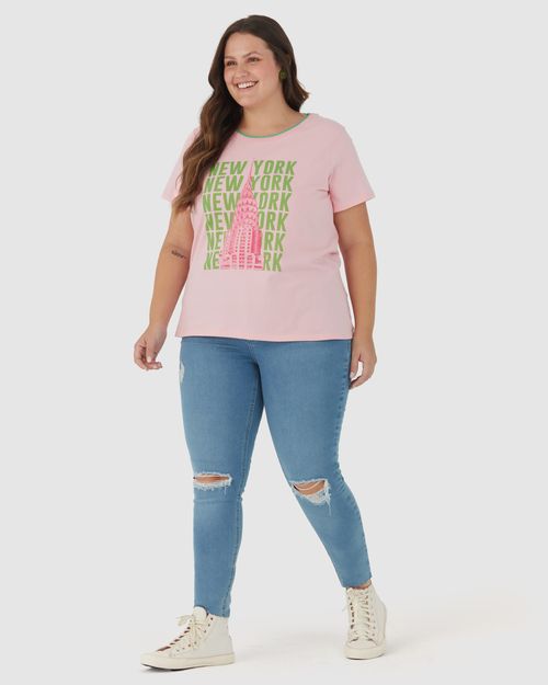Camiseta Feminina Plus Size Gola Retilínea Em Algodão