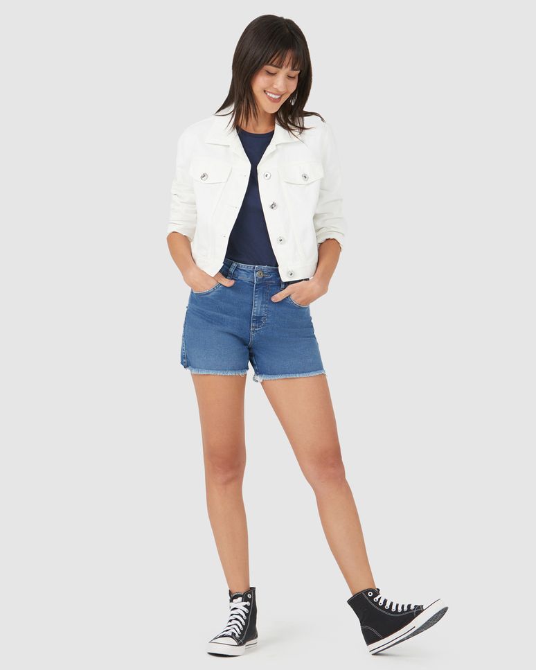 Shorts Feminino Comfort Cintura Média Em Jeans Com Elastano