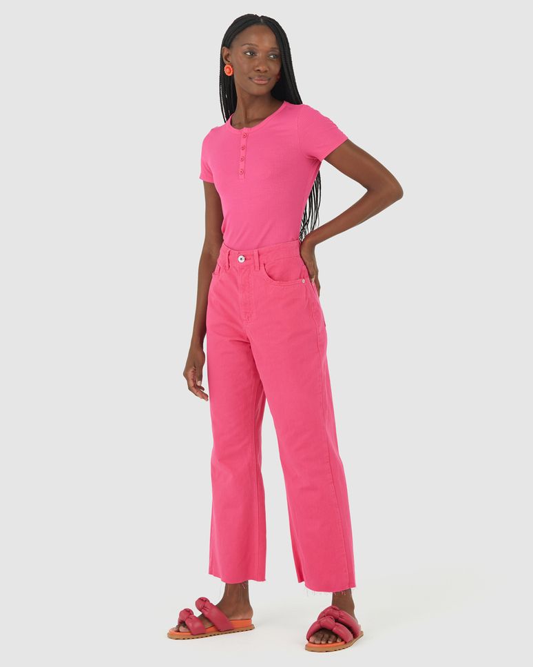 Calça Straight Cropped Feminina Em Sarja 100% Algodão