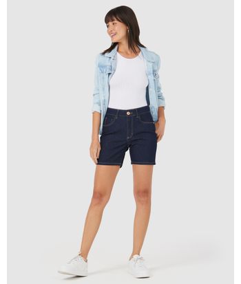Bermuda Feminina Cintura Média Em Jeans Com Elastano