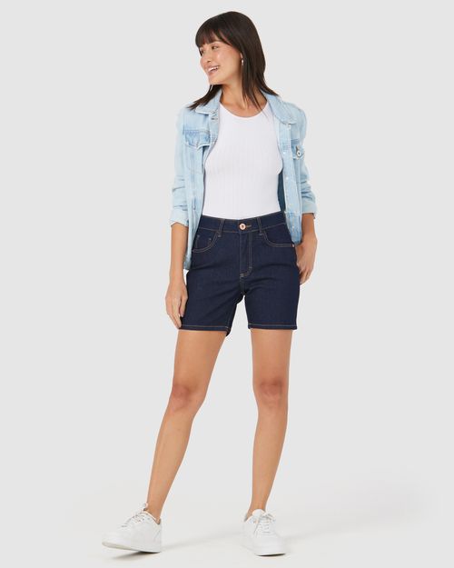 Bermuda Feminina Cintura Média Em Jeans Com Elastano