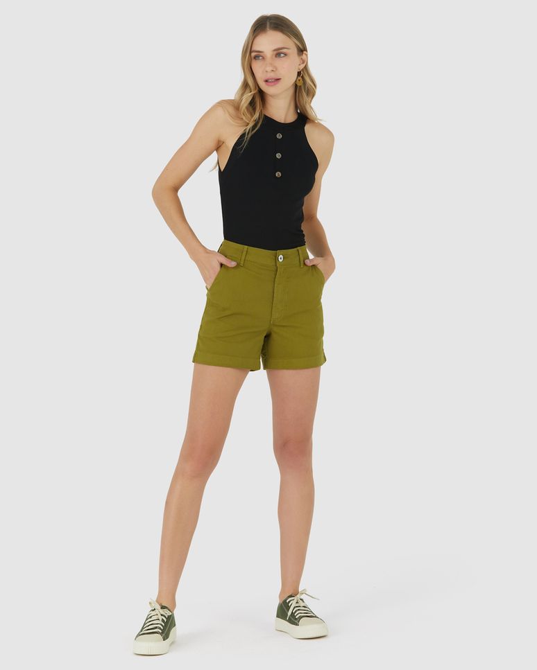 Shorts Alfaiataria Feminino Em Sarja Com Elastano