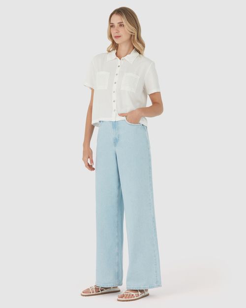 Camisa Feminina Com Bolso Renda Laise Em Viscose
