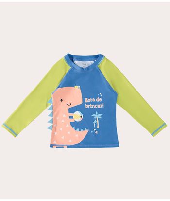 Camiseta Praia Infantil Unissex Com Aplique Malha UV50+ Malwee Kids