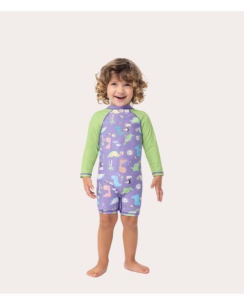 Macacão Praia Infantil Unissex Estampado Em Malha UV50+ Malwee Kids