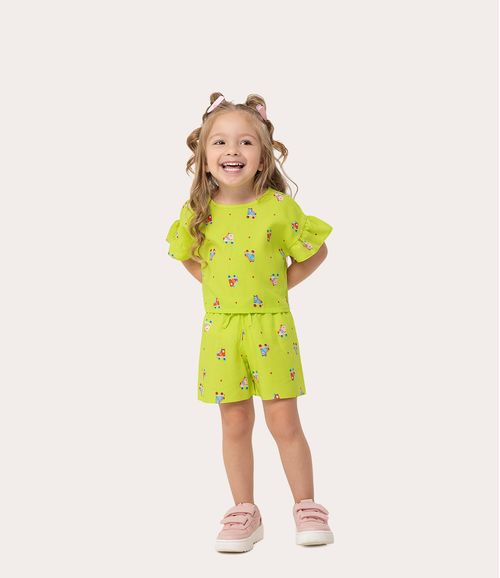 Conjunto Infantil Menina Estampa Patins Em Viscose Malwee Kids