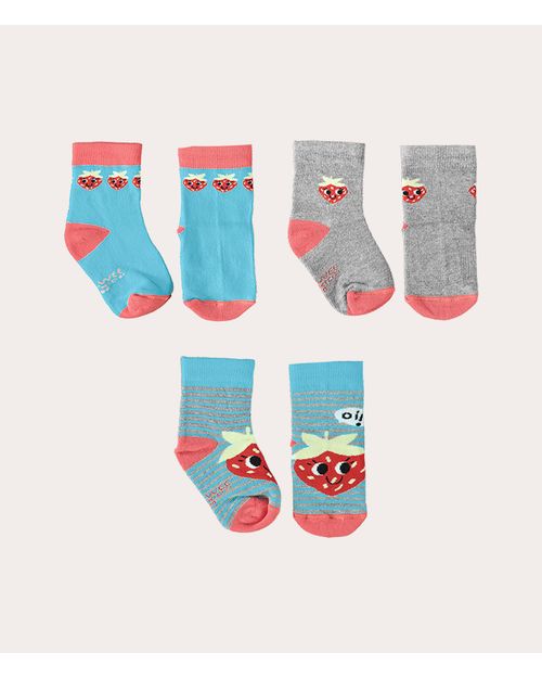 Kit 3 Meias Infantis Menina Cano Curto Malwee Kids