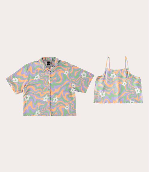Conjunto Menina Regata E Camisa Floral Em Viscose Malwee Kids