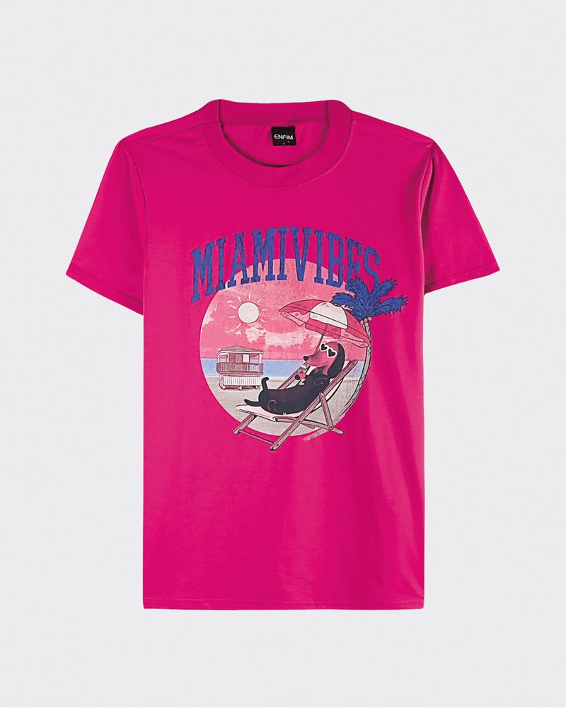 T-Shirt Feminina Slim Miami Vibes Em Algodão - ENFIM Rosa Escuro G - Malwee