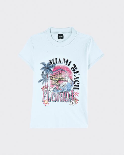 T-Shirt Baby Look Feminina Miami Beach Em Malha Botonê - ENFIM