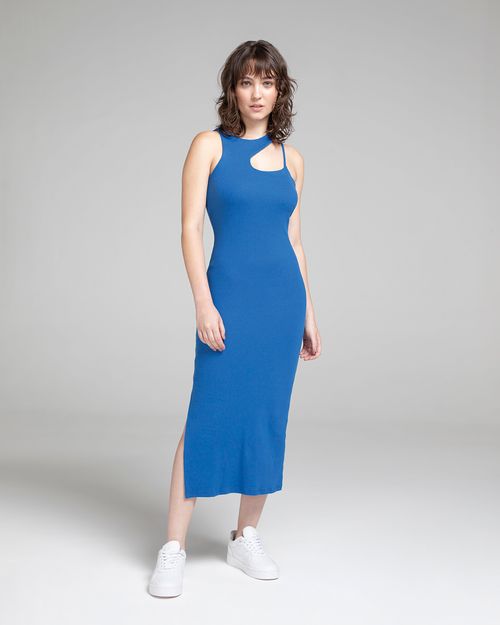 Vestido Midi Feminino Decote Cut Out Em Ribana - ENFIM
