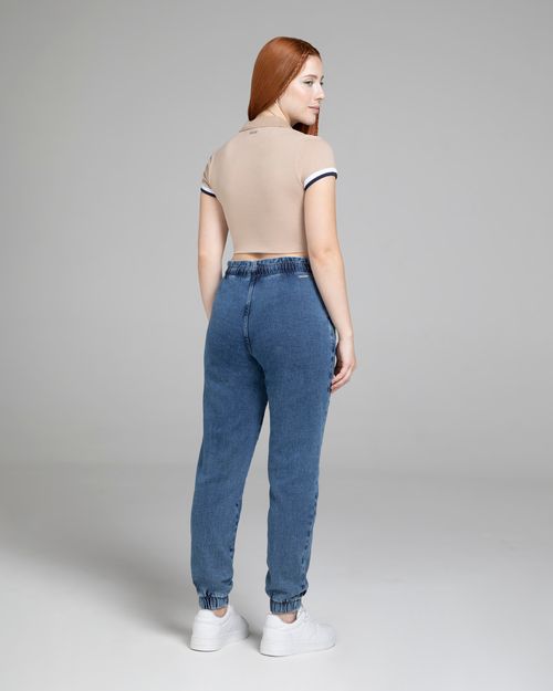 Calça Jogger Feminina Cintura Alta Em Jeans Com Elastano - ENFIM