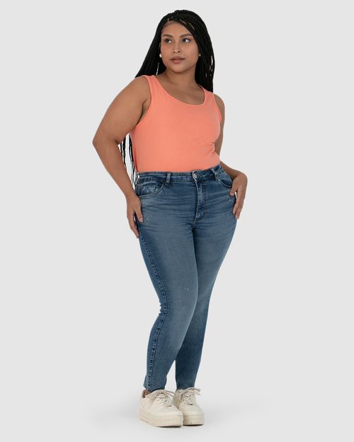 Calça Feminina Plus Size Skinny Cintura Média Em Flex Jeans