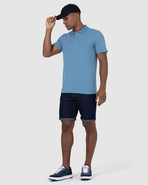 Camisa Polo Básica Masculina Gola Retilínea Em Piquet Stretch