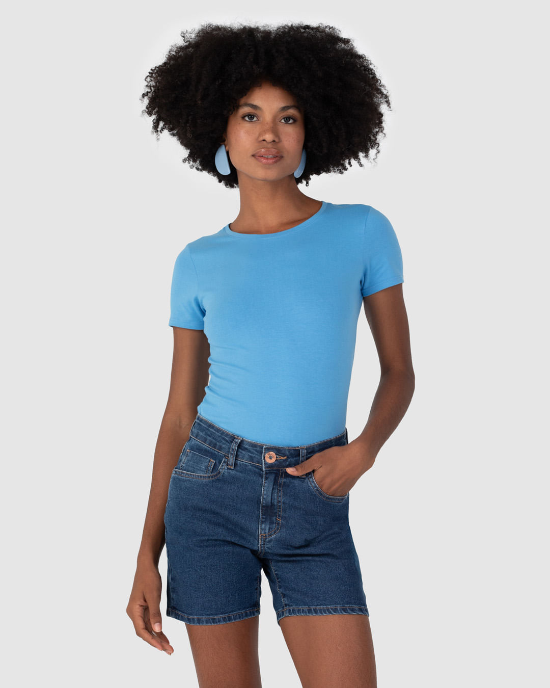 Blusa Básica Feminina Decote Redondo Em Algodão Azul - XGG - Malwee