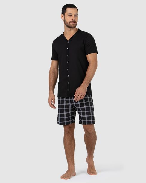 Pijama Masculino Shorts Quadriculado Em Algodão