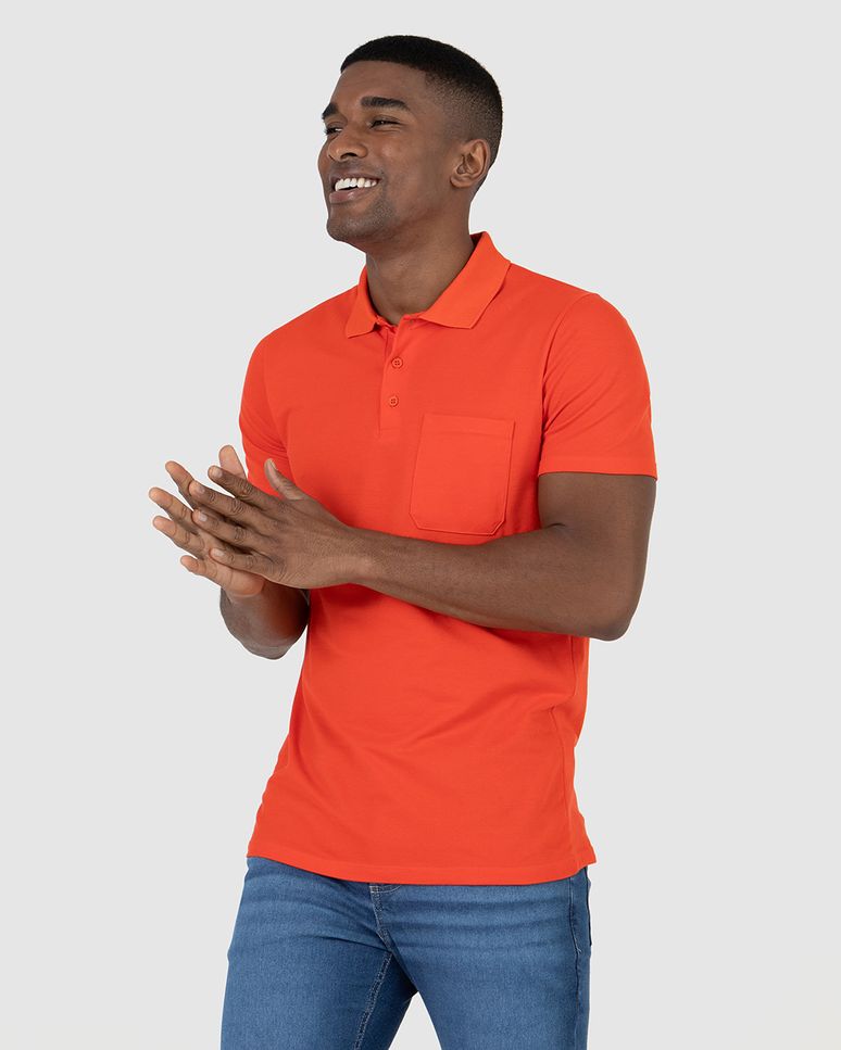 Camisa Polo Básica Masculina Gola Esporte E Bolso Piquet Stretch