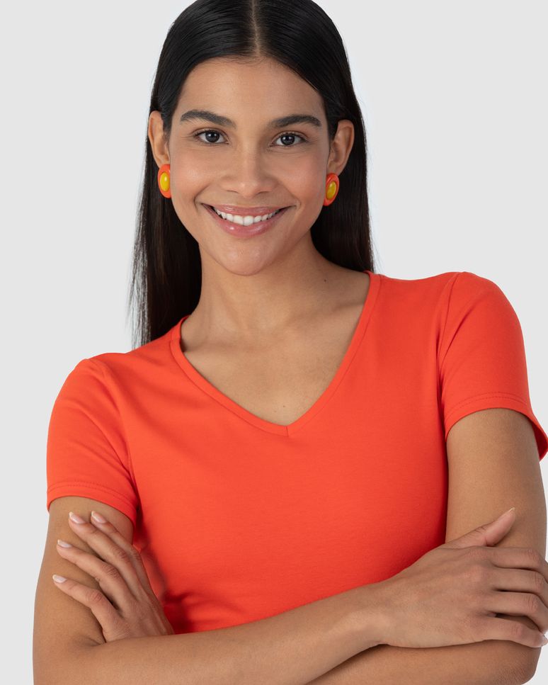 Blusa Básica Feminina Decote V Em Algodão