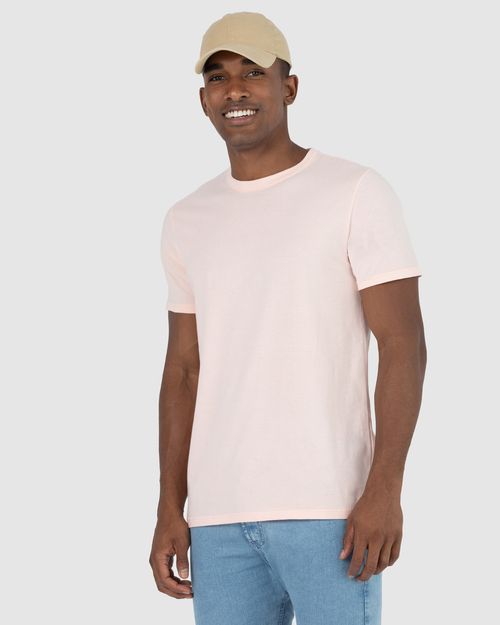 Camiseta Básica Masculina Decote Redondo Com Pesponto Em Algodão
