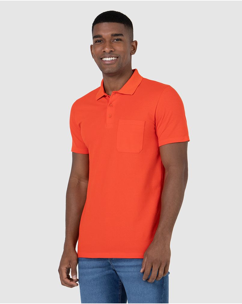 Camisa Polo Básica Masculina Gola Esporte E Bolso Laranja Escuro