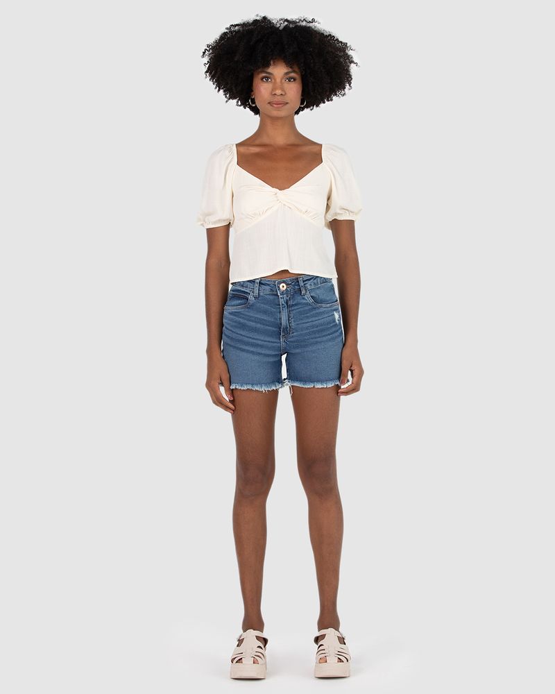 Bermuda Feminina Comfort Barra Desfiada Em Jeans Com Elastano Azul