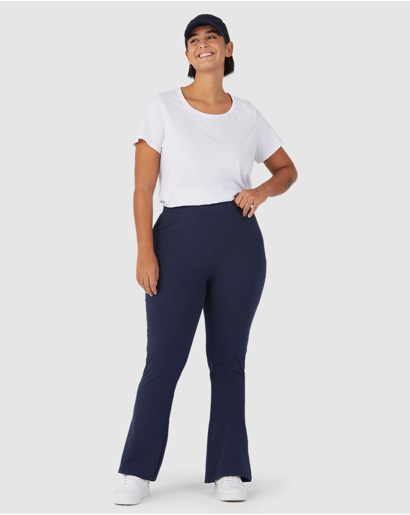 Calça Básica Feminina Plus Size Flare Em Algodão Azul G1 Malwee