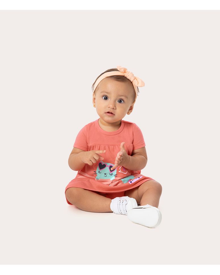Vestido Infantil Estampado Decote Redondo Em Algodão Malwee Kids
