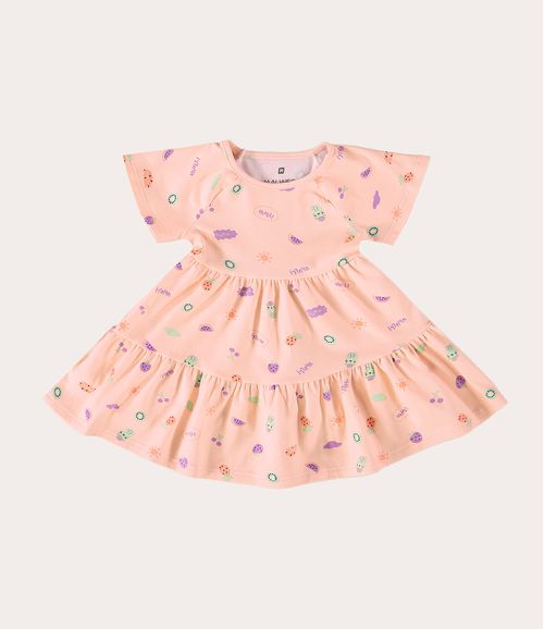Vestido Infantil Estampado Decote Redondo Em Algodão Malwee Kids