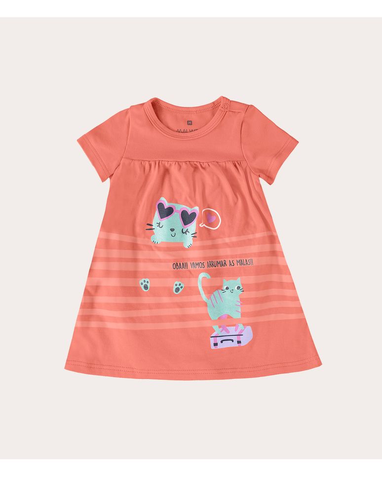 Vestido Infantil Estampado Decote Redondo Em Algodão Malwee Kids