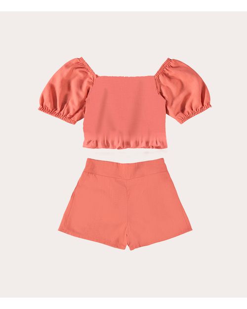 Conjunto Infantil Menina Liso Manga Bufante Em Linho Malwee Kids