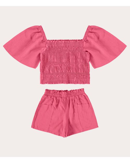 Conjunto Menina Blusa Cropped e Shorts em Viscolinho Stretch Malwee Kids
