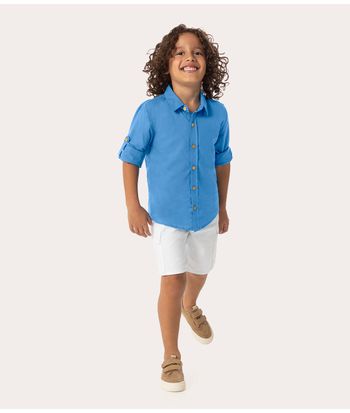 Camisa Infantil Menino Manga Longa Em Tricoline Malwee Kids