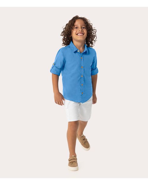 Camisa Infantil Menino Manga Longa Em Tricoline Malwee Kids
