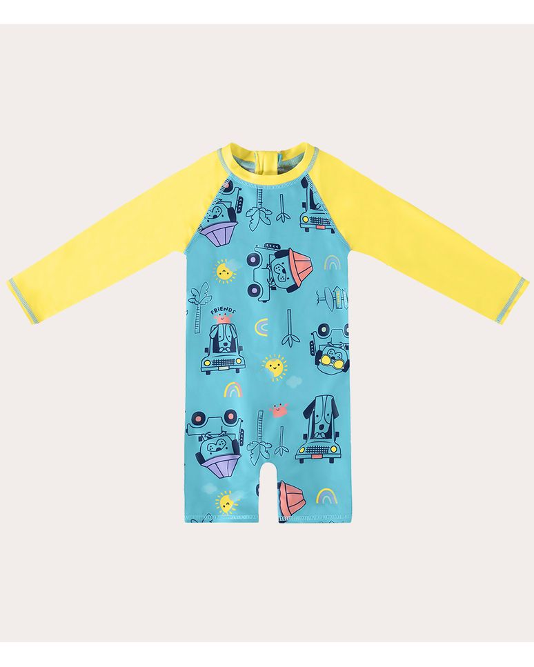 Macacão Praia Infantil Unissex Manga Longa Em Malha UV50+ Malwee Kids