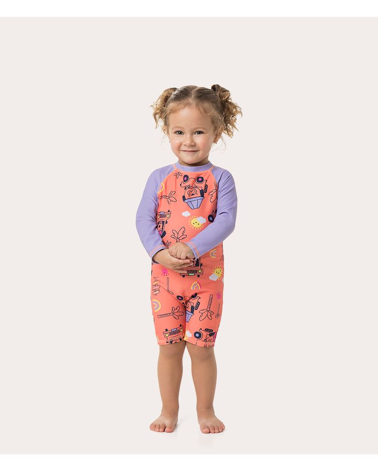 Macacão Praia Infantil Unissex Manga Longa Em Malha UV50+ Malwee Kids