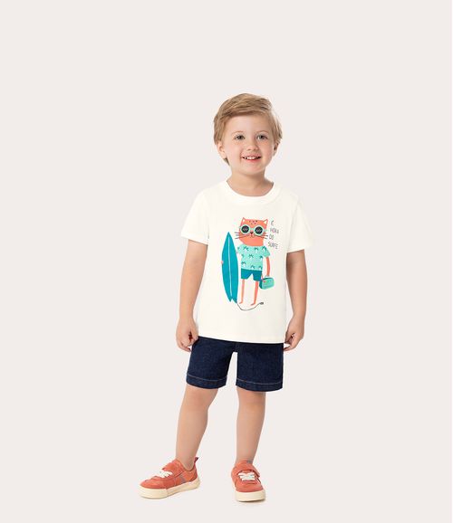 Camiseta Infantil Menino Estampa Gato Surfista Em Algodão Malwee Kids