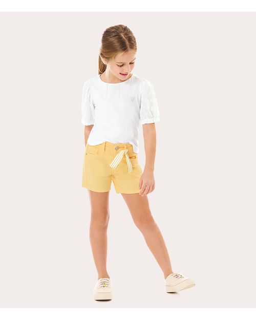 Shorts Infantil Menina Com Faixa Em Sarja Com Elastano Malwee Kids