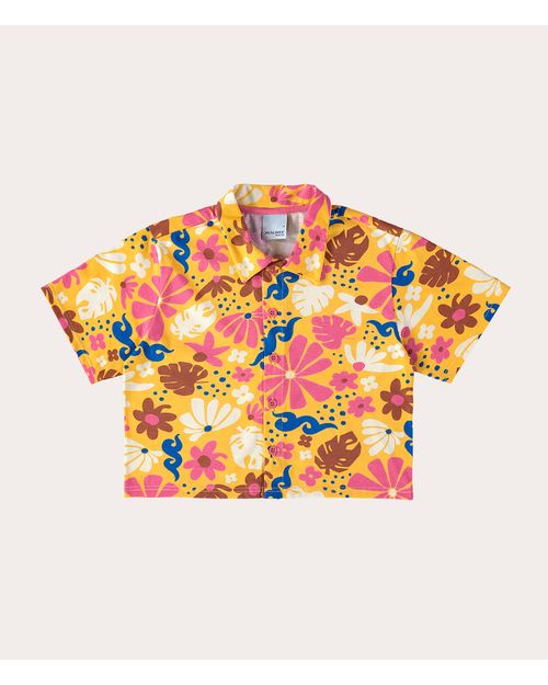 Camisa Infantil Menina Manga Curta Floral Em Algodão Malwee Kids