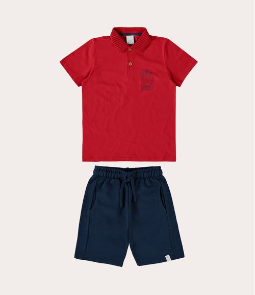 Conjunto Infantil Menino Polo e Bermuda Em Moletinho Disney Malwee Kids