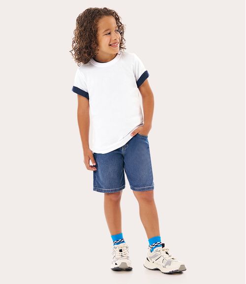 Bermuda Infantil Menino Cintura Ajustável Em Jeans Moletom Malwee Kids