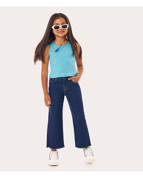 Calça Infantil Menina Wide Leg Cintura Ajustável Em Jeans Moletom Malwee Kids