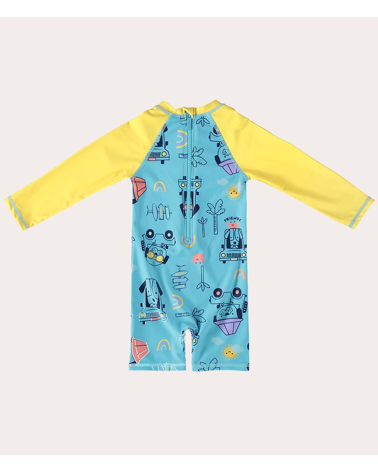 Macacão Praia Infantil Unissex Manga Longa Em Malha UV50+ Malwee Kids