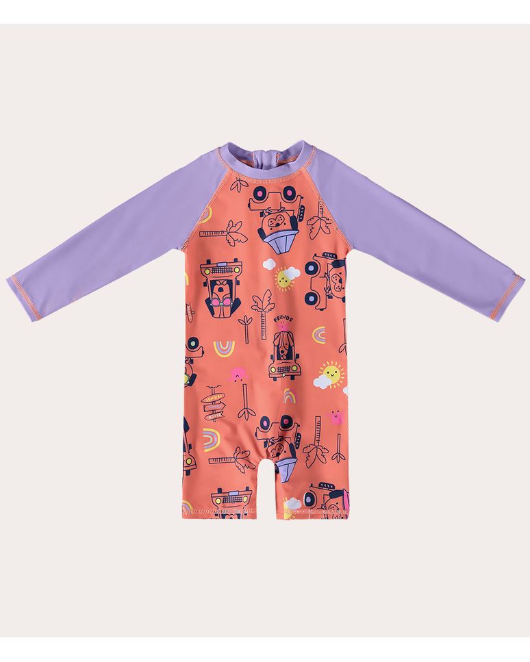 Macacão Praia Infantil Unissex Manga Longa Em Malha UV50+ Malwee Kids