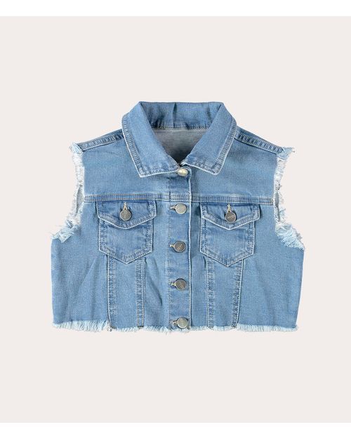 Colete Infantil Menina Barra Desfiada Em Jeans Moletom Malwee Kids