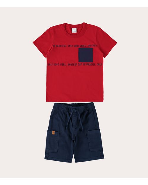 Conjunto Infantil Menino Camiseta e Bermuda Em Sarja Malwee Kids